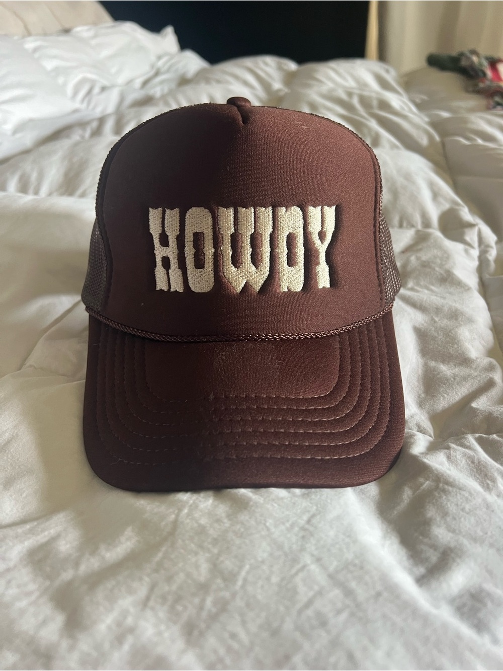 Howdy Embroidered Trucker Hat - Brown